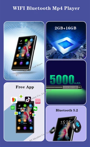 와이파이 블루투스 안드로이드 플레이어, 64GB IPS, 5.0 인치 터치 스크린, Hifi 음악 Mp3 비디오 음악 MP4 플레이어, TF 카드 스피커, 5000mah 2