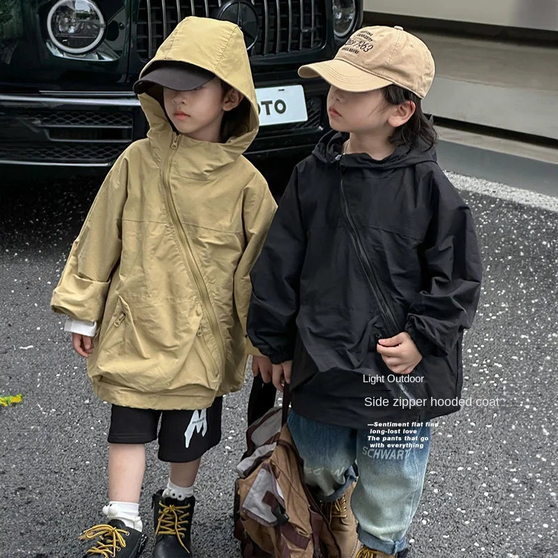 

2023 New Children's Side Zipper Coat for Boys Windproof Warm Windbreaker Korean Version Casual Fashion Top