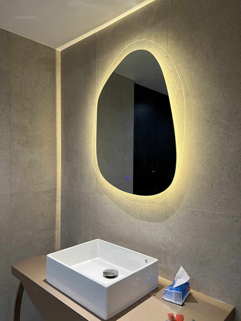 Description Picture 2 of itemCreative Decorative Mirrors for Bathroom Modern Irregular Touch Screen Bath Mirrors Multifunctional Smart Mirror for Powder Room