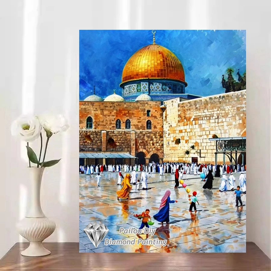Masjid Aqsa Jerusalem Scenery 5d Diamond Painting Art The Dome Of The Rock Majestic Mosque Beauty Cross Stitch Mosaic Home Decor