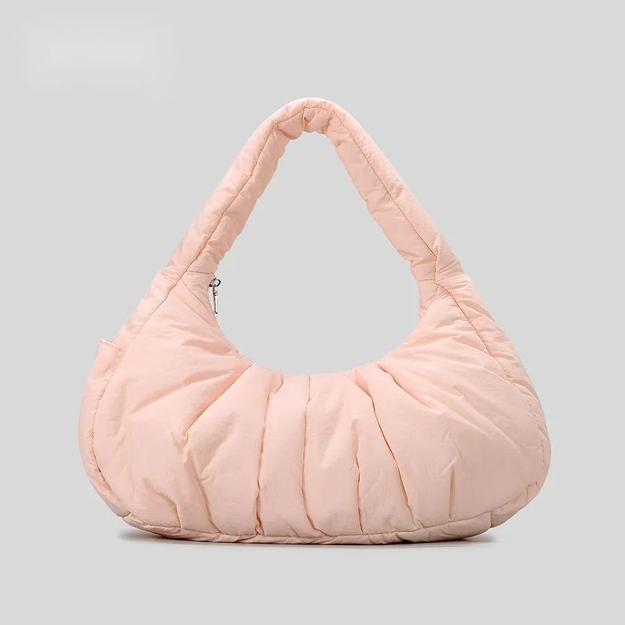 Shoulder Bag, New Autumn And Winter Simple And Lightweight Niche Crescent Nylon Cloth Quilted Cloud Armpit Bag Pleated Large Capacity Handbag_voghion.com
