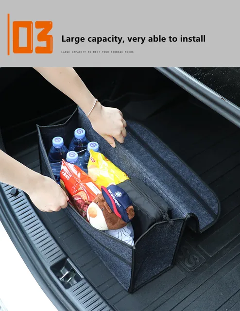 Boîte de rangement en feutre doux pour coffre de voiture, grand  compartiment antidérapant, sac à outils de stockage - AliExpress