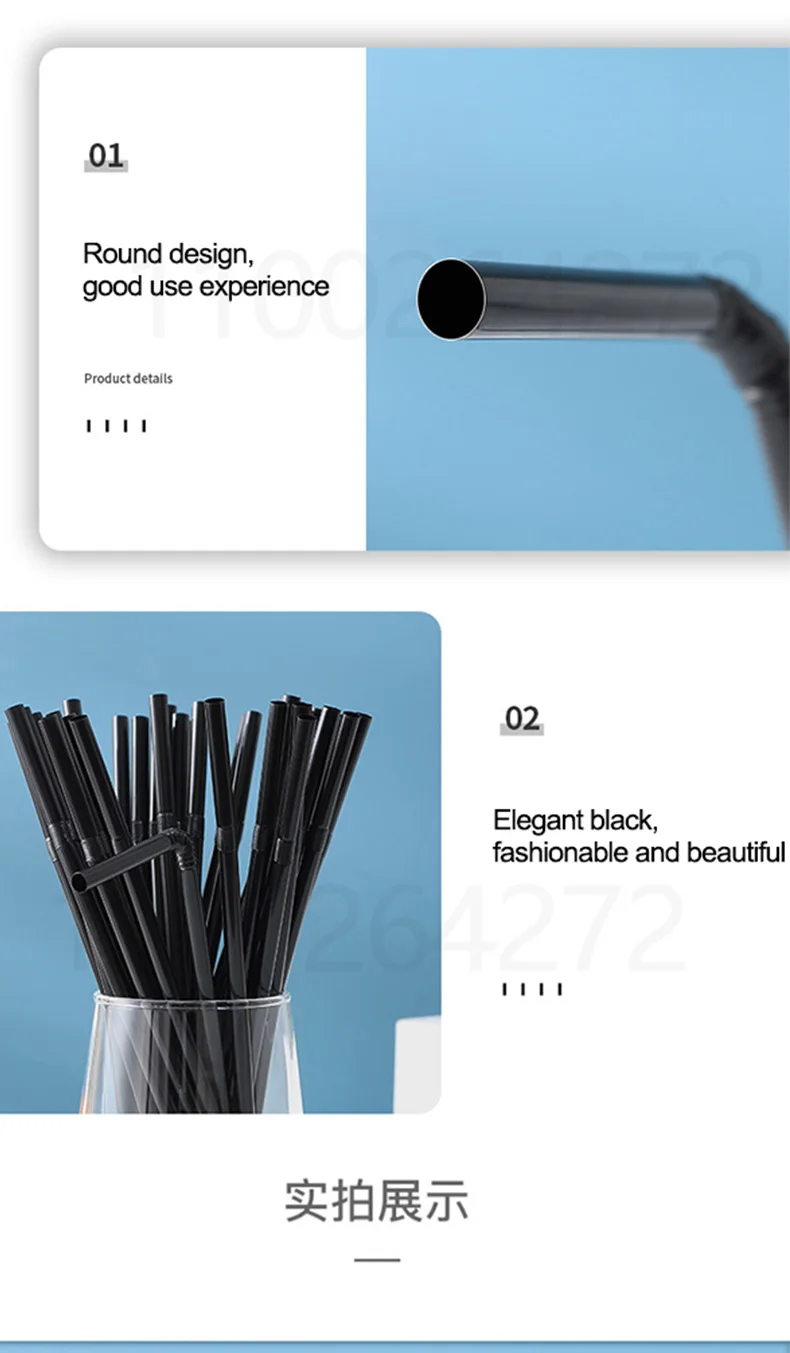 Description Picture 5 of itemBlack Disposable Straws Flexible Drinking Straws Plastic Curved Bendable Drink Tube Reusable Straw Wedding bar Party Accessories