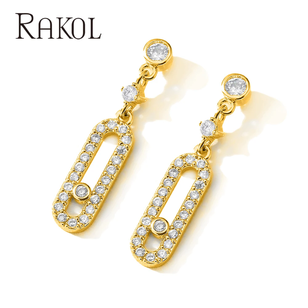 RAKOL 여성용 타원형 댕글 귀걸이, 움직일 수 없는 라운드 큐빅 지르코니아 쥬얼리, 소녀 귀걸이, 파티 선물