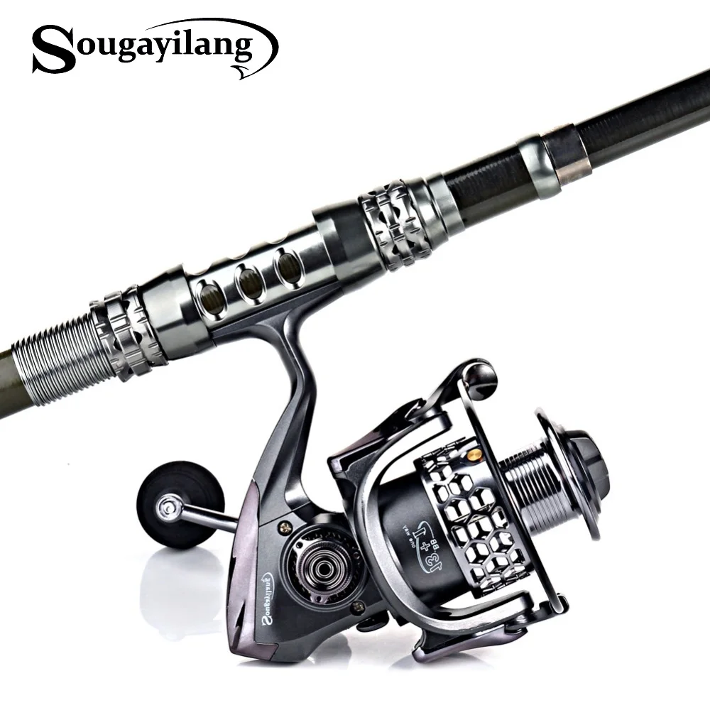 Sougayilang 1.8-3.3m Telescopic Fishing Rod Kit and 13+1BB Metal Spool  Spinning Reel Carp Fishing Rod Reel Combo Saltwater Pesca