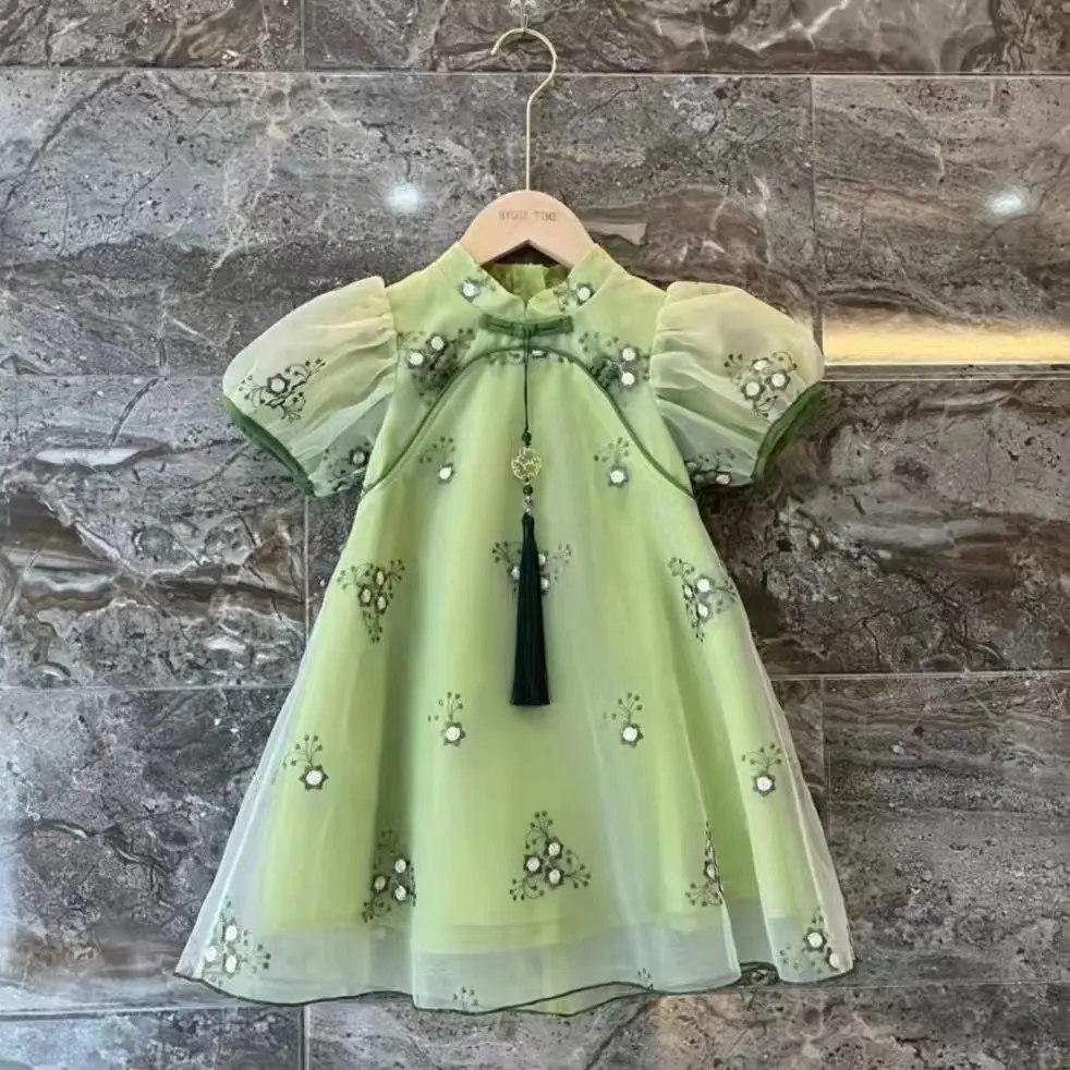 

Girls' Summer Cheongsam Dress 2022 Short Sleeve Retro Princess Dress Baby Dress Ancient Chinese Clothing Dress
