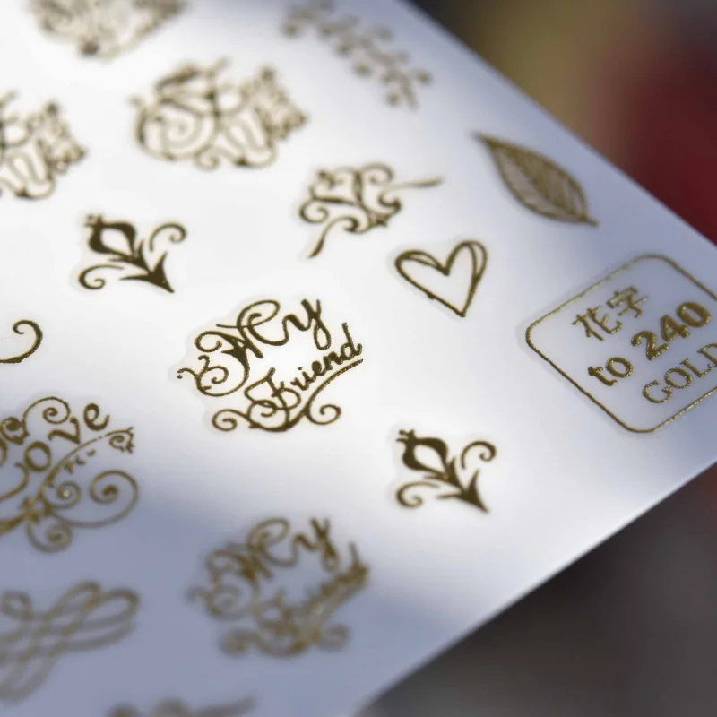 

[Meow.Sensei] 240 Gold and Silver Magico Nail Stickers Japanese Stickers Nail Sticker Pro Flower Word Stickers