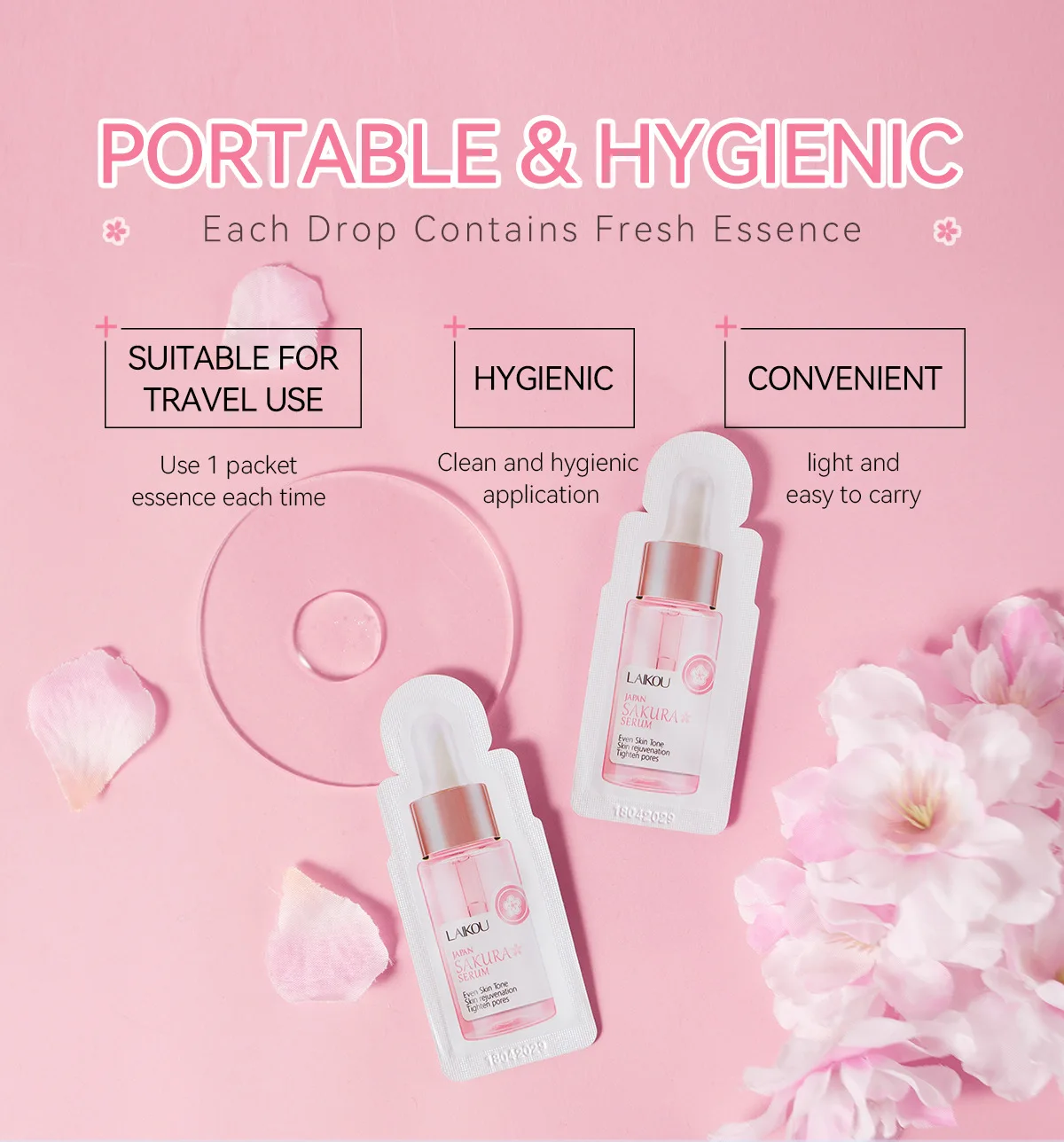 LAIKOU Sakura Face Cherry Blossom Serum Moisturizing Essence Nourishing Improving Dryness Facial Skin Care Products 5