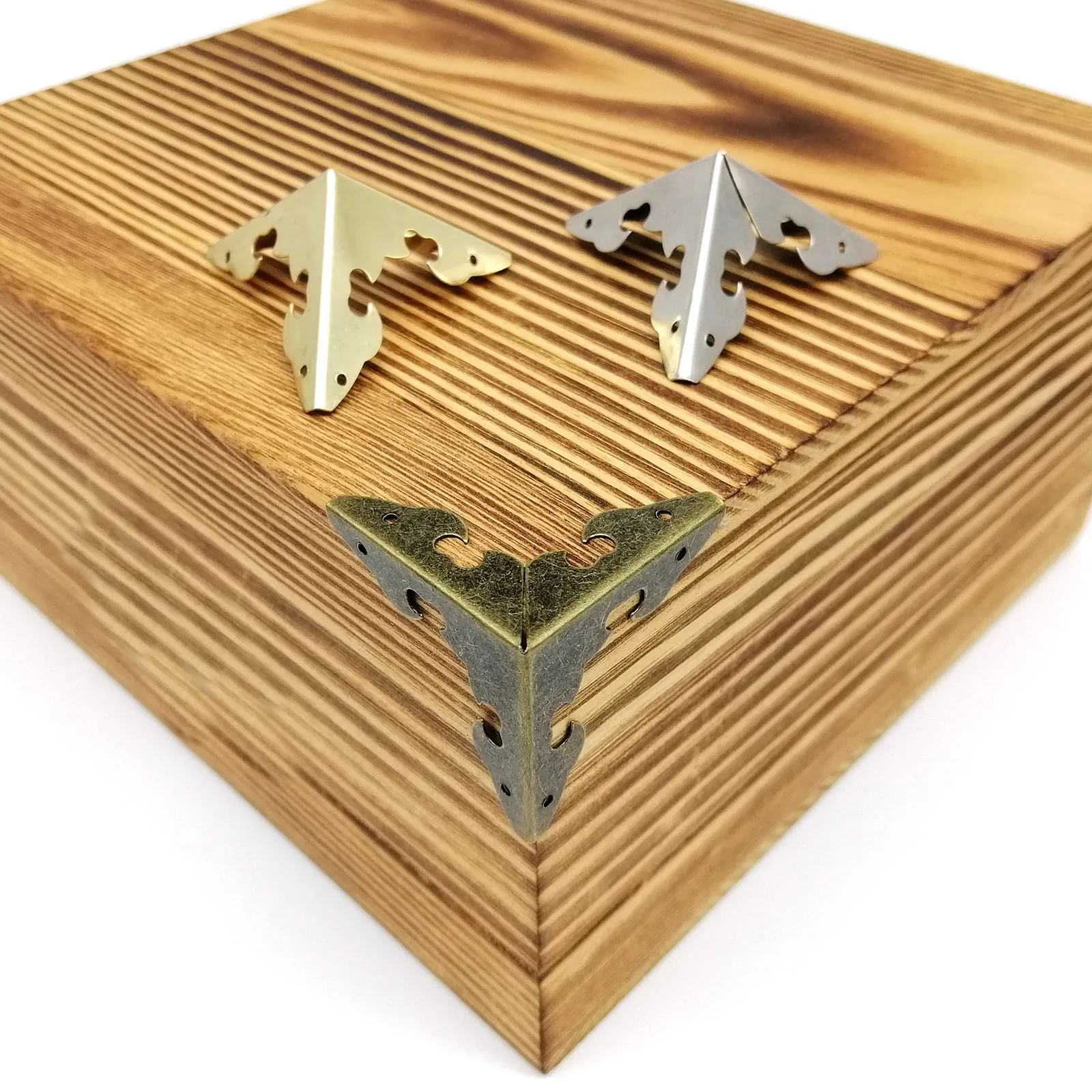 Metal Iron Bronze Silver Golden Decor Suitcase Jewelry Box Chest Wood Wine Gift Case Corner Protector Cover with Nails 12pcs furniture corner protector decorative corner cover metal decorative protectors