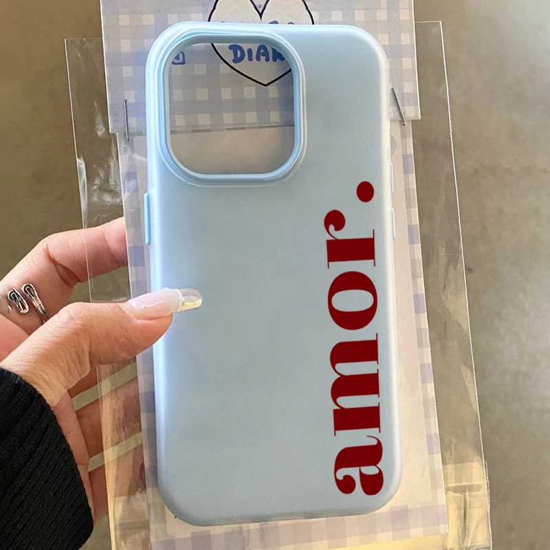 Personalized Matte Candy Color 2-in-1 Phone Case - Red Amor Letter Print