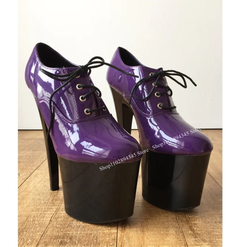 

Purple Patent Leather Lace Up Pumps Thin High Heel Platform Fashion Shallow Cool Summer Big Size Woman Shoes Zapatillas Mujer