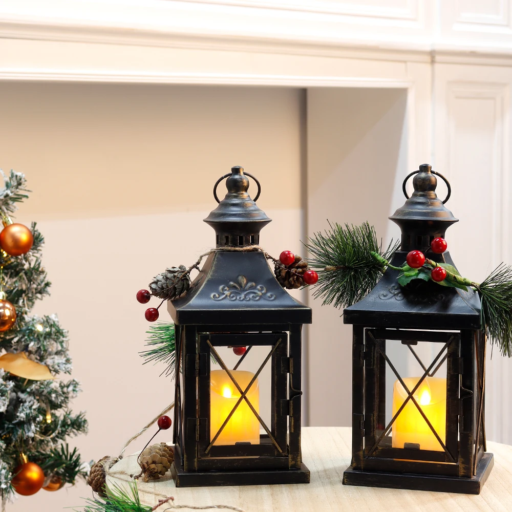 Mini linterna de Navidad con velas LED parpadeantes colgantes sin