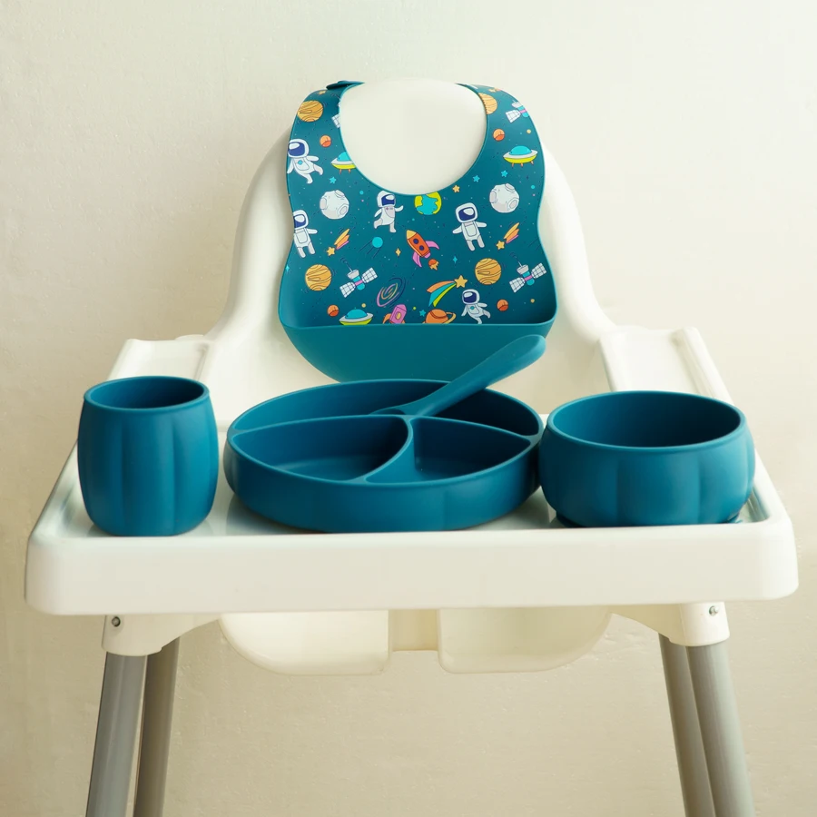 BPA Free Baby Accessories Children's Tableware Silicone Bib Food Container Feeding Baby Dishes Plates Sucker Bowl Spoon Cup 6
