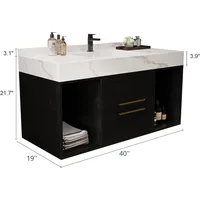 40 Inch Modern Wall Mounted Bathroom Vanity with Ceramic Sink. Quick Assembly Solid Wood Floating Bathroom Vanity Cabinet 2