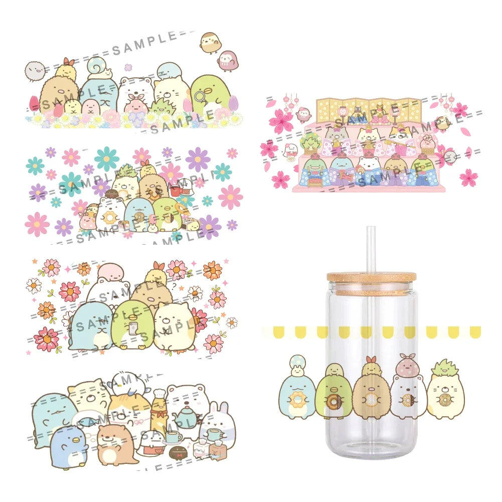 Japanese Cartoon Sumikkogurashi Pattern UV DTF Transfer Sticker Waterproof Transfers Decals For 16oz Glass Cup Wrap Stickers