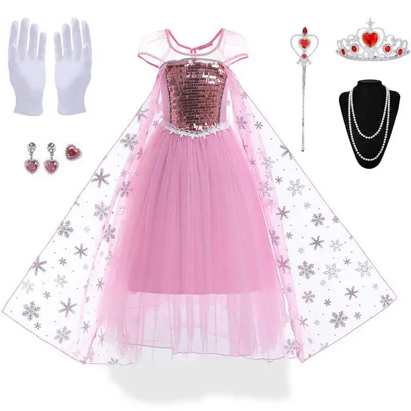 3-10 Anni Ragazze Frozen 2 Elsa Dress Summer Clothing Party Elegante Princess Long Tulle Kids Anna Dress Costume Di Halloween