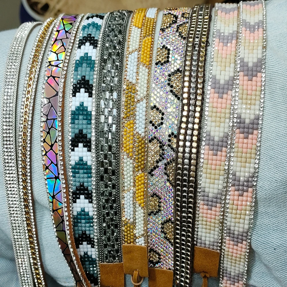 2024 Feiner Glitzer-Strass-Hut-Zubehör, Farbblock-Design, Sommer-Strohhut, Cowboy-Hut, Hutband, Fedora-Hut-Zubehör – Detail 1