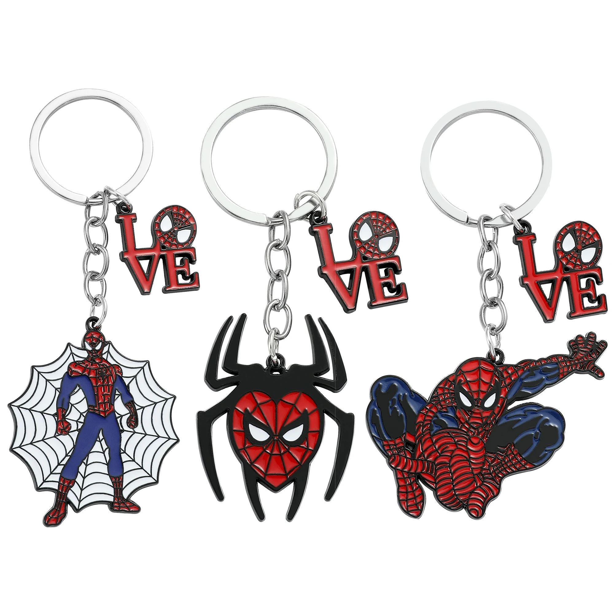 

Marvel Spiderman Pendant Keychain Superhero The Avengers Figure Spider Man LOVE Charm Keyrings for Backpack Car Key Accessories