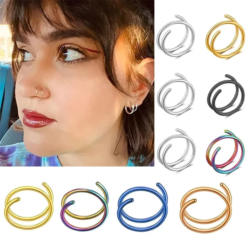 316L Stainless Steel Double Spiral Nose Hoop Ring Nose Hoop Set Women Men Nostril Piercing Jewelry 1PC nose rings