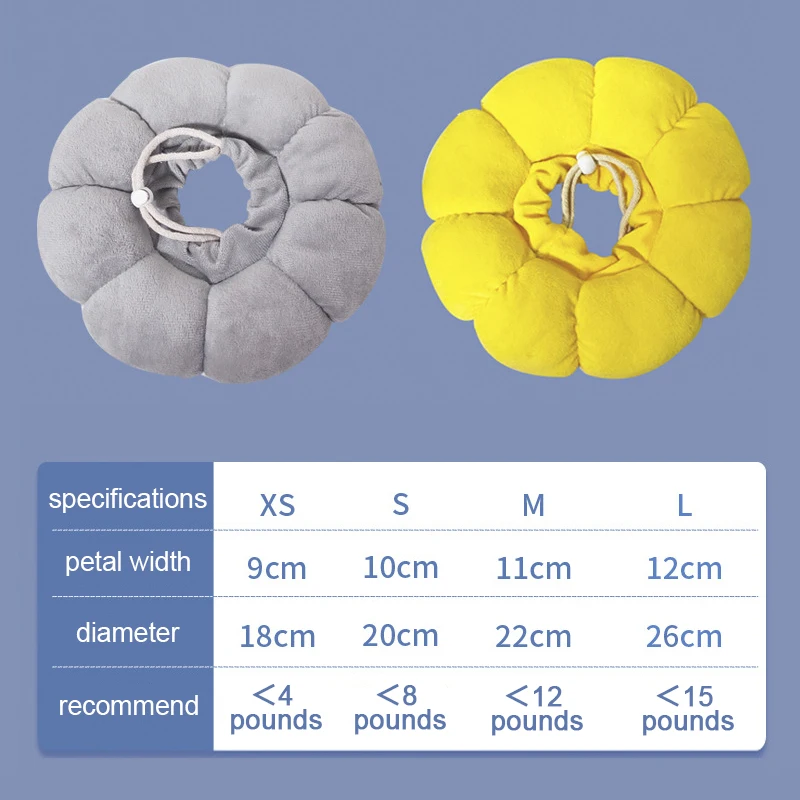 Sunflower Pet Elizabethan Collar Adjustable Anti-Bite Surgery Anti-Lick Wound Protective Collar Cotton Soft Adjustable 4
