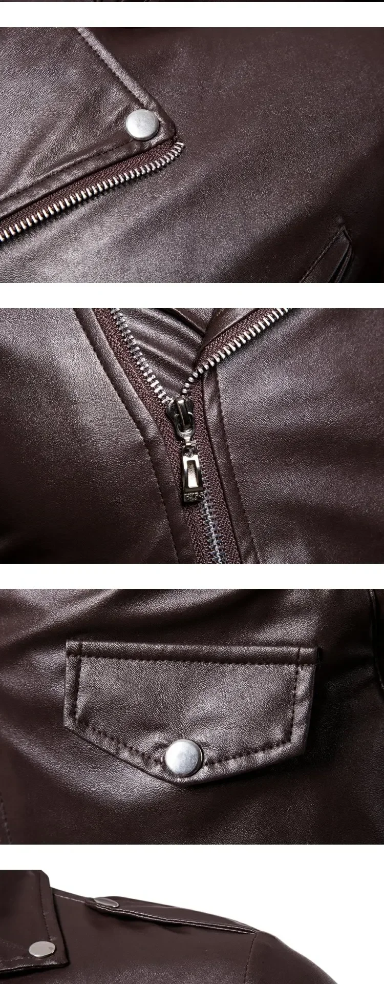Description Picture 5 of item2023 New Motorcycle Slim Fit Leather Coat Men's Leather Jacket Coat British Fashion Men's PU Leather Coat