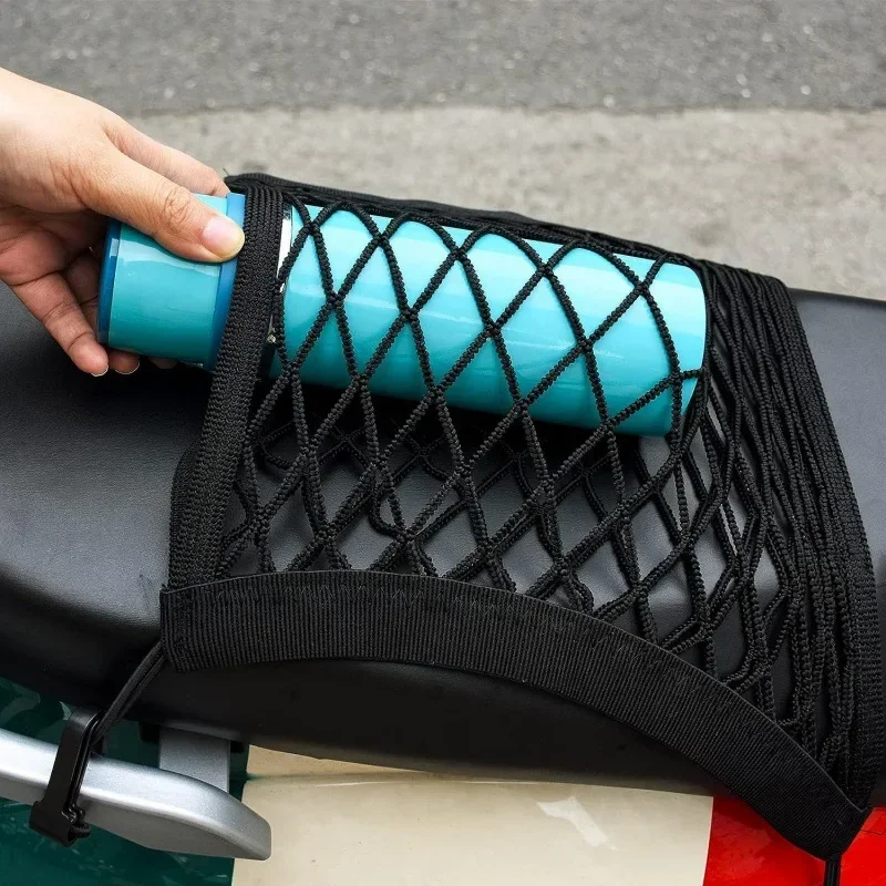 Motorcycle Cargo Net High Elastic Double Layer Motorcycle Mesh for Helmet Storage Bungee Cargo Net with Hooks Luggage Strap