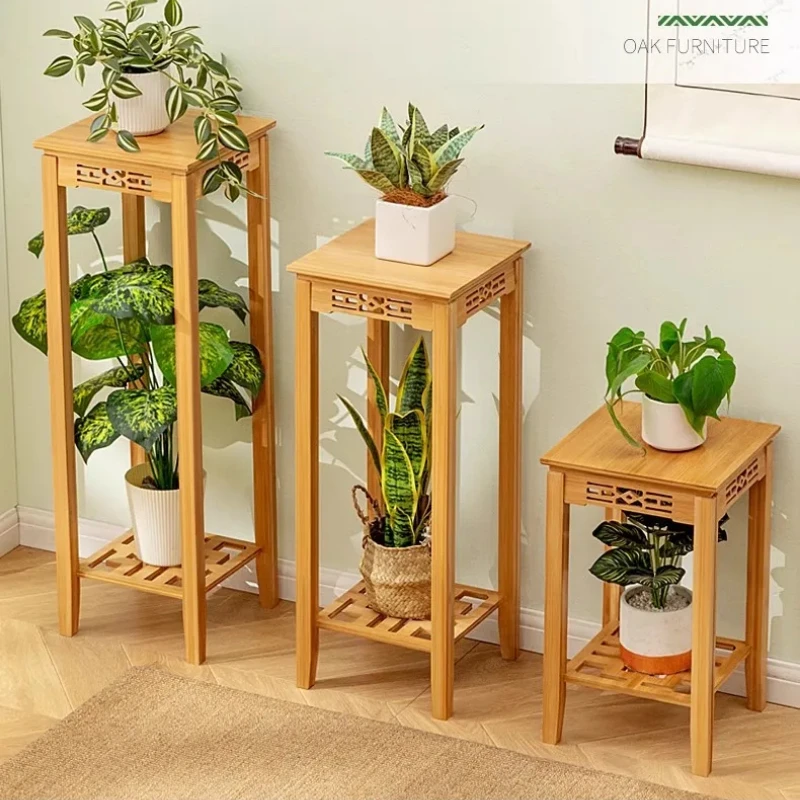 Balcony Flower Stand Plant Shelf Indoor Mobile Multi-Tier Bamboo Plant Holder for Succulents Potted Plants Garden Decor