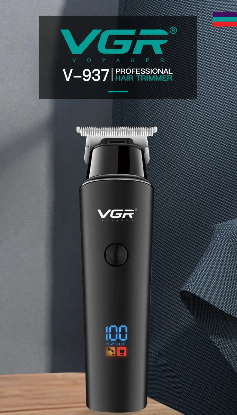 Vgr máquina de cortar cabelo profissional cabo elétrico solto máquina de cortar cabelo recarregável display led v 937