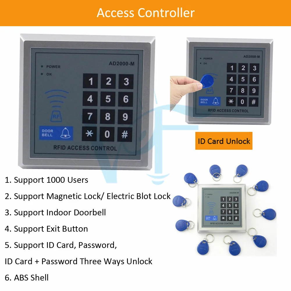 125KHZ ID Tag Keyfobs Intelligent Access Controller Support 1000 Users Keychain Numeric Keyboard ABS Password Unlock Door Opener