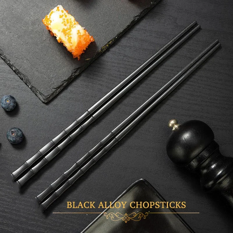 1 Pairs Alloy Chinese Chopsticks Food Sushi Sticks Reusable Non Slip Dishwasher Safe Bamboo Shape Food Grade Chopsticks