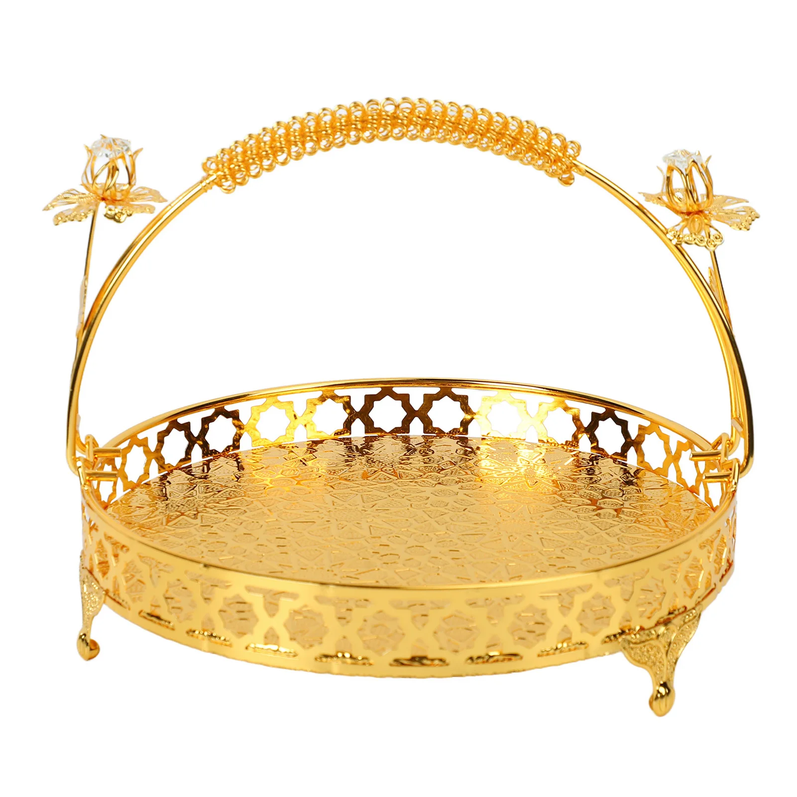 

Fruit Tray Retro Style Round Large Capacity Handle Design Decorative Alloy Fruit Bowl For Party Family Bar Cafe
