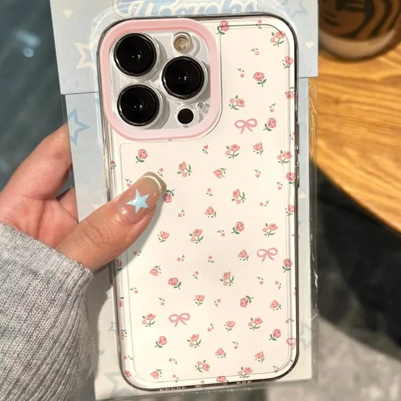 Transparent Pink Little Flowers Soft Phone Case Cover