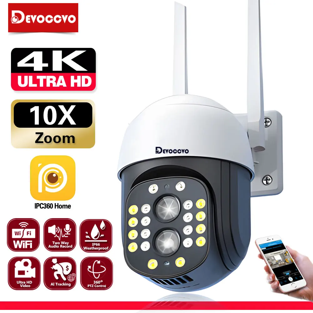 Caméra de surveillance extérieure PTZ IP WiFi HD 6MP/8MP/4K, dispositif de sécurité sans fil, avec vision nocturne et écran, pour la maison connectée, CCTV, V380 Pro  30