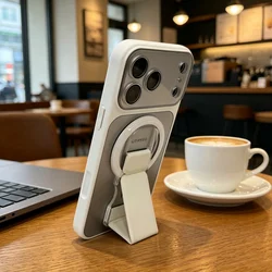 Sleek Matte Mirror Foldable Magnetic Stand Case with Soft Silicone Bumper Cover - iPhone 12 Pro Max (White)