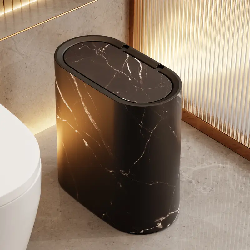 2025 New Home 12L Imitation Marble Wood Grain Manual Press Trash Can Hotel and Homestay with Lid Kitchen Living Room Waste Bins - Image 6