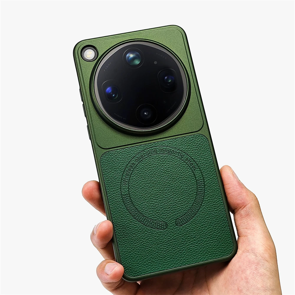 Luxury Litchi Texture PU Leather Magnetic Slim Case - Ultra Thin Wireless Charging Hard Cover