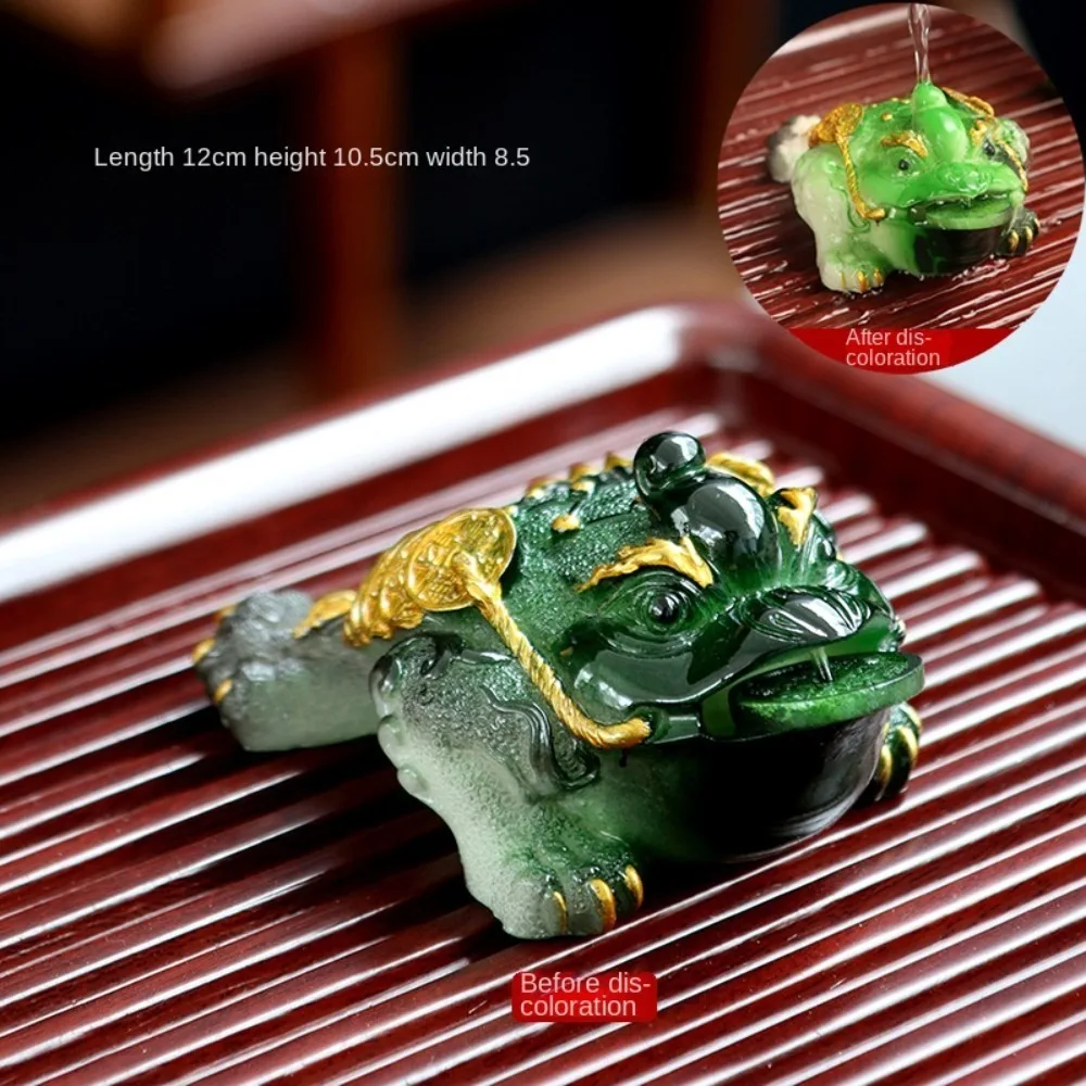 Gold Toad Tea Pet Red Resin Lucky Water Tea Pet Green Tray Color Changing Ornaments