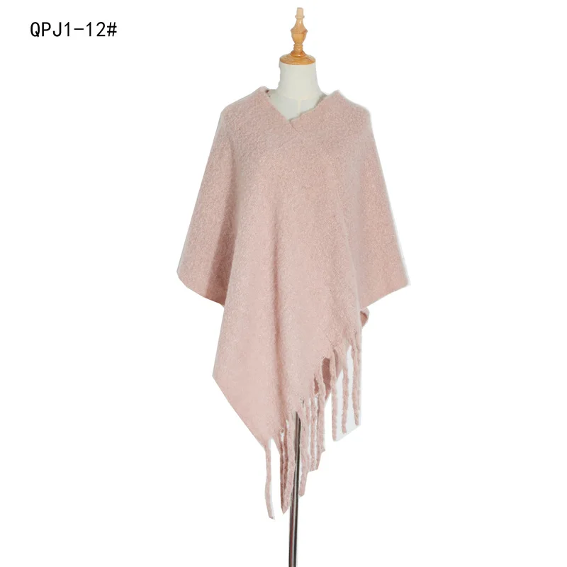 

Spring Autumn Loop Yarn Women Shawl Thick Tassel Warm Cloak Pullover Poncho Lady Capes Khaki Cloaks
