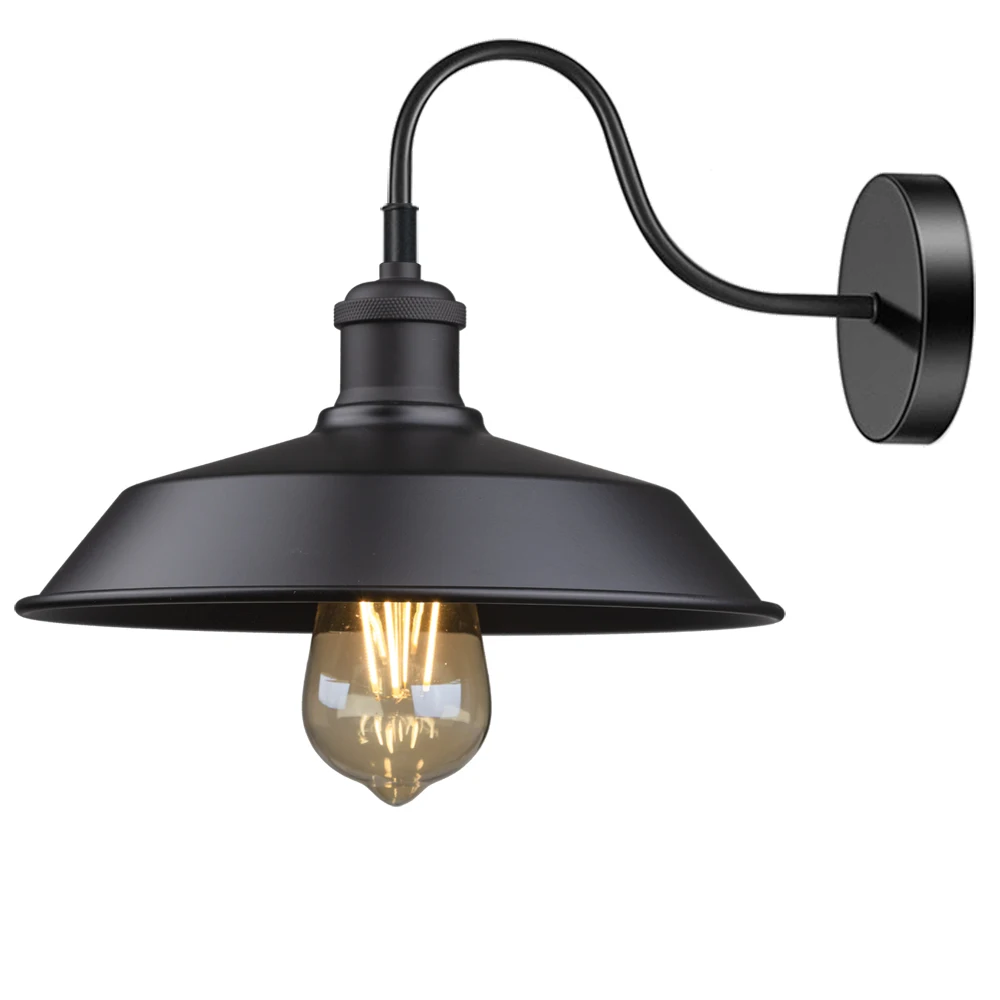 110v-220v Gooseneck Wall Light Fixture for Barn Door Light Front Porch,Black Farmhouse Light with Goose Neck Arm, Exterior E27 3