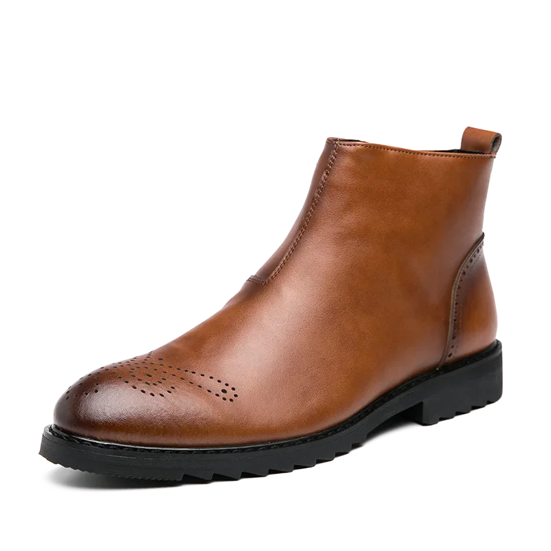 Men Shoes 2023 High Quality Zipper Men's Boots Autumn Pointed Toe Solid Breathable Chunky Heels Large Size Short Barrel Boots
