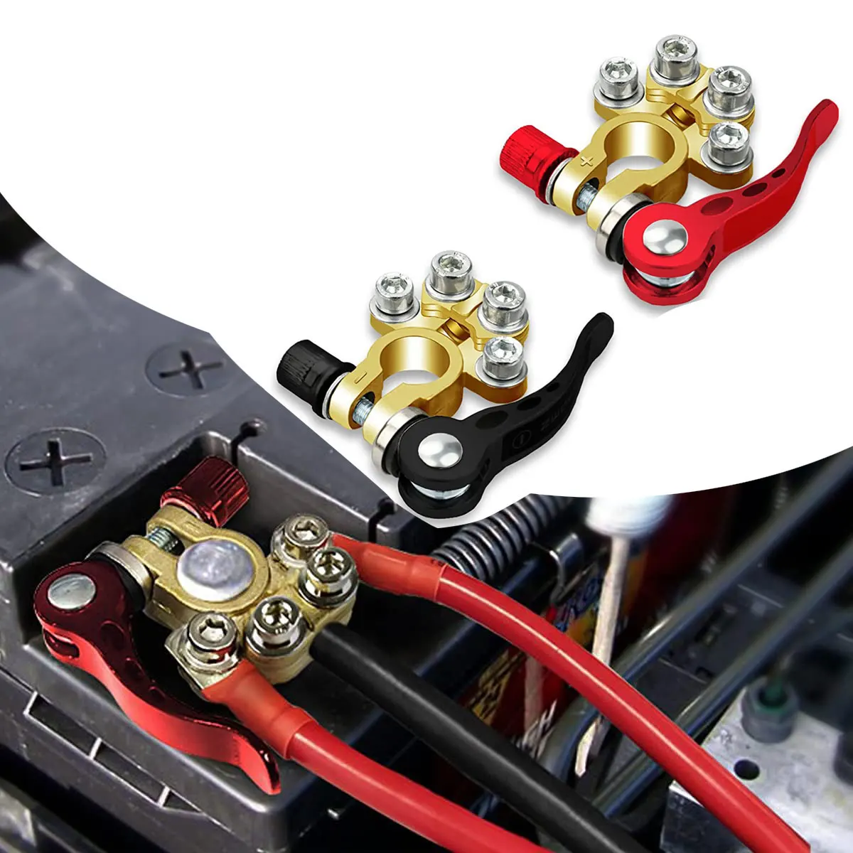 Jeu De Connecteurs De Batterie Voiture En Cuivre - 2 Pinces Positives/négatives + 8 Cosses à Anneau - 12V/24V