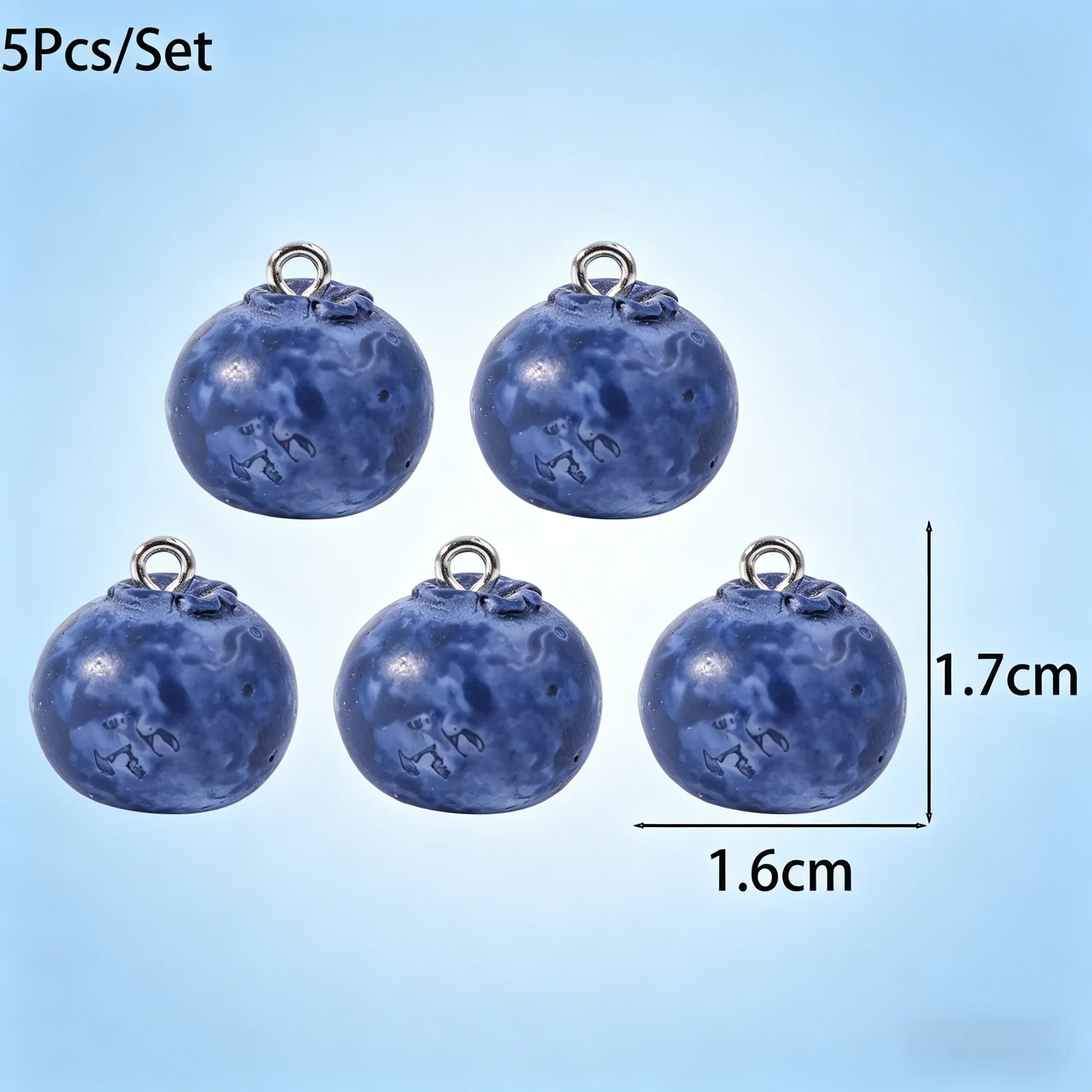 5개입 3D 미니 블루베리 레진 참, 귀여운 시뮬레이션 과일 펜던트 DIY 귀걸이 목걸이 쥬얼리 제작 액세서리