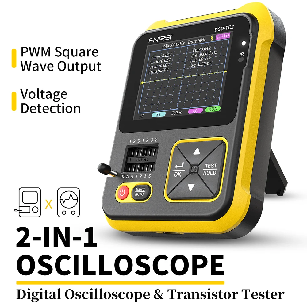 

200kHz 2 in 1 Bandwidth Oscilloscope Transistor Tester DSO-TC2 2.4" Diode Voltage LCR Detect PWM Square Wave Output Oscilloscope