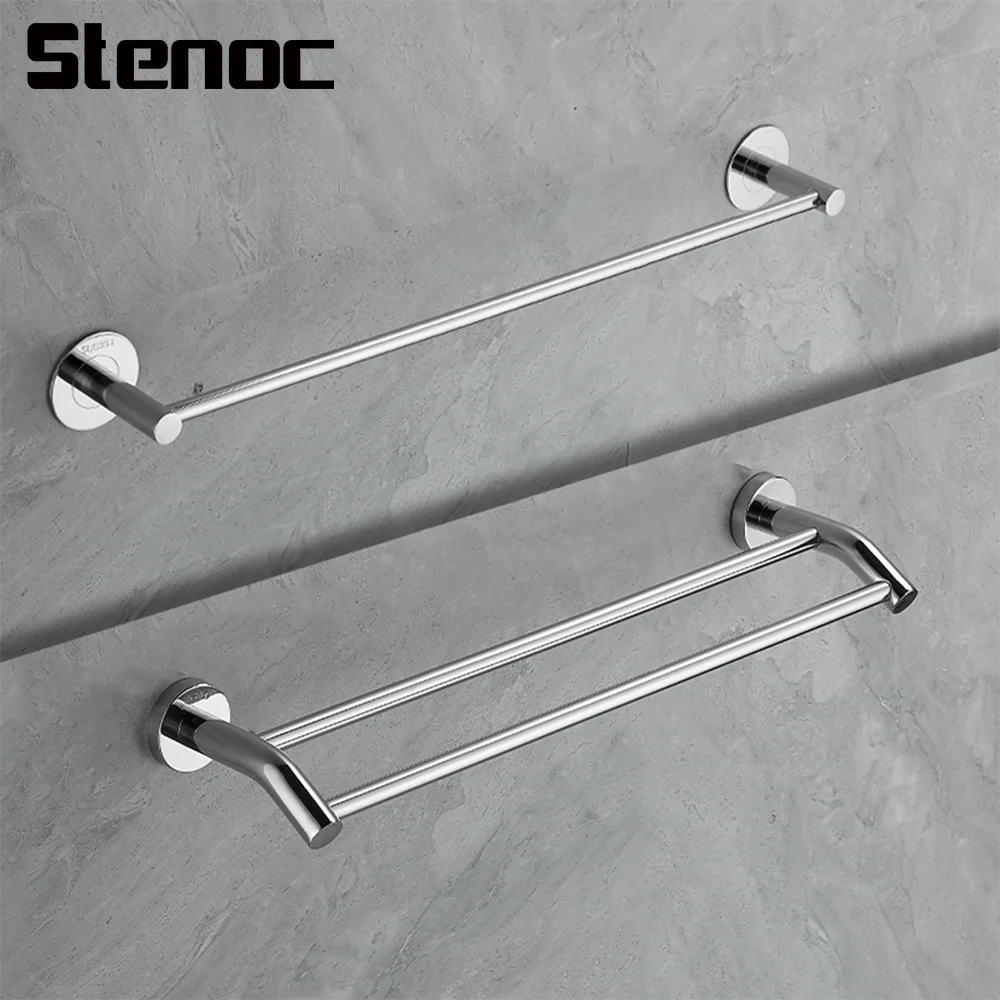 Towel Rack No Drilling Single Rod Chrome 304 Stainless Steel Double Rod Wall Mount Bathroom Accessories