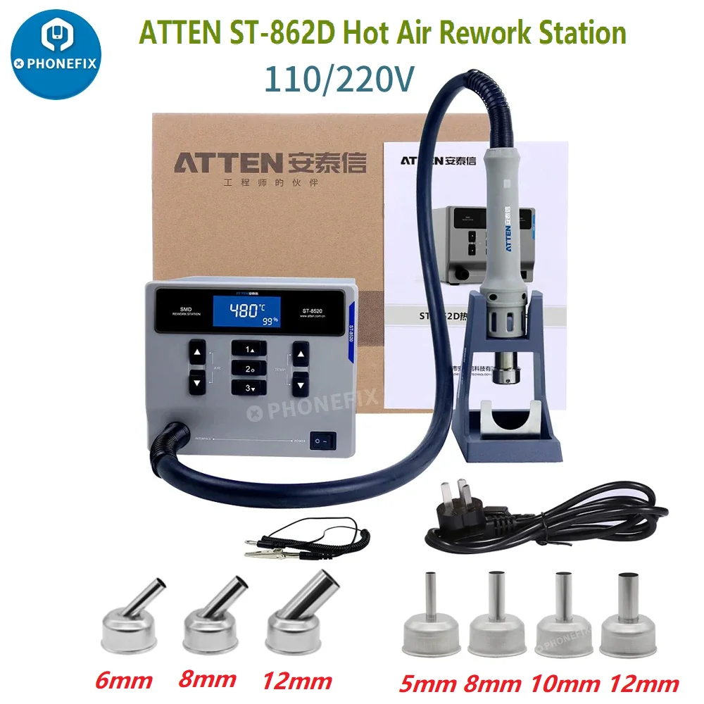 ATTEN ST-862D 1000W Hot Air Gun Digital Display BGA Rework Station Automatic Sleep Repair Desoldering Station 110V / 220V 6