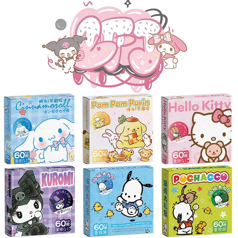 

63PCS Sanrio Stickers Anime Figure Hello Kitty Kulomi Melody Suitcase/scooter/bag/mobile Phone/book Reusable Waterproof Sticker