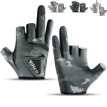 1 Pair Fishing Gloves for Men Summer Fishing Road Sub Sunscreen and Anti Slip Ice Silk Breathable Thin Three Finger Cut Gloves