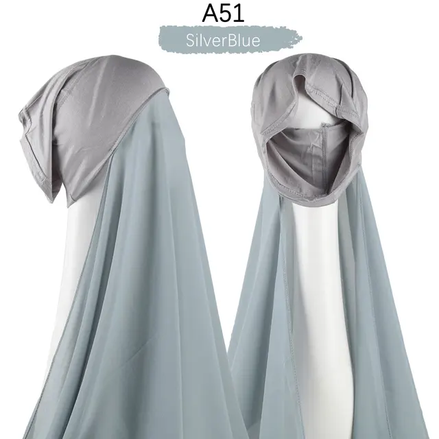 Muslim Women Heavy Chiffon Hijab Scarf With Bonnet  Instant Chiffon Hijabs Scarves With Caps Pinless Underscarf Headscarf A51