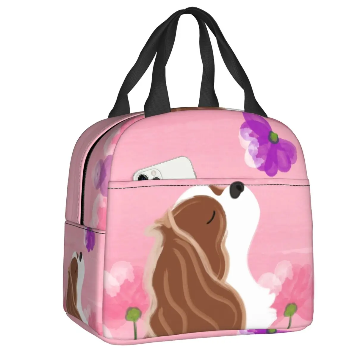 

Custom Romantic Cavalier King Charles Spaniel Lunch Bag Women Cooler Thermal Insulated Lunch Box for Student School