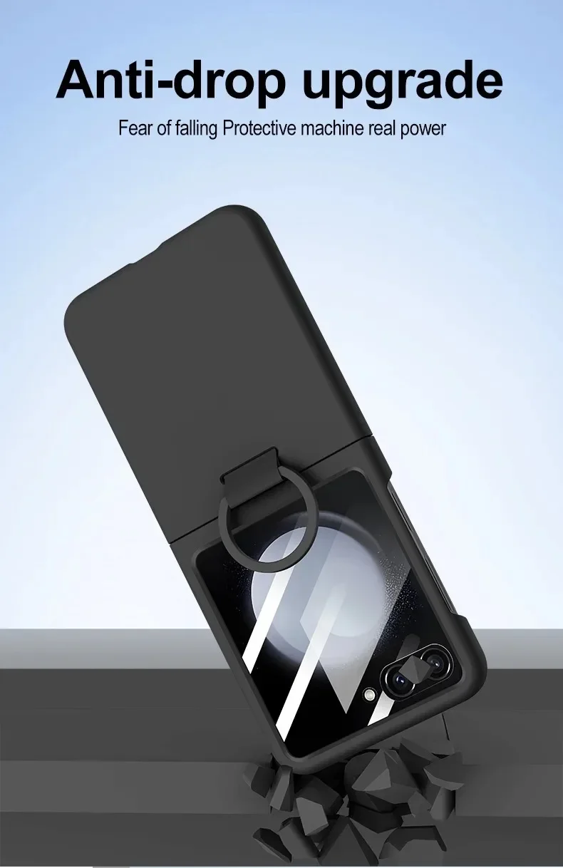 Liquid Silicone Original Ring Holder Case for Samsung Galaxy Zflip 6 Z Flip 5 6 Screen Glass Film 2in1 Shockproof Cover Z Flip 6_voghion.com